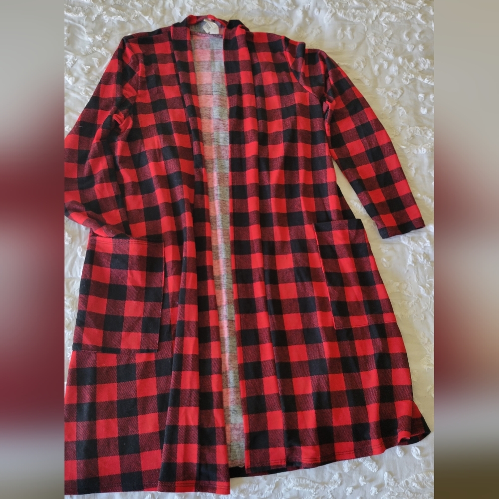 Buffalo plaid long sleeve tunic jacket